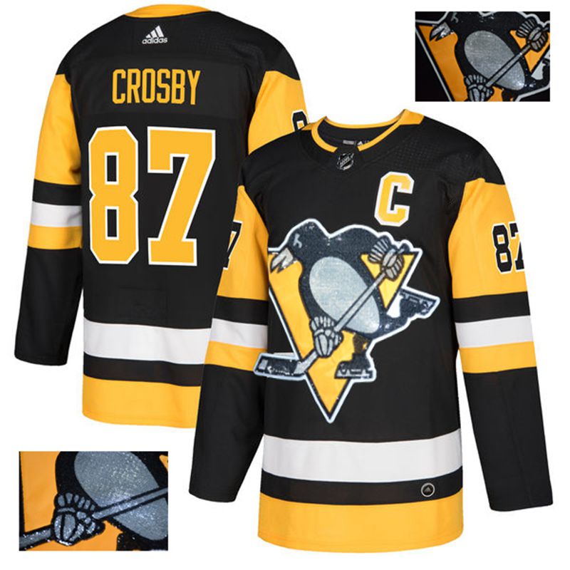 Men Pittsburgh Penguins #87 Crosby Black Gold embroidery Adidas NHL Jerseys